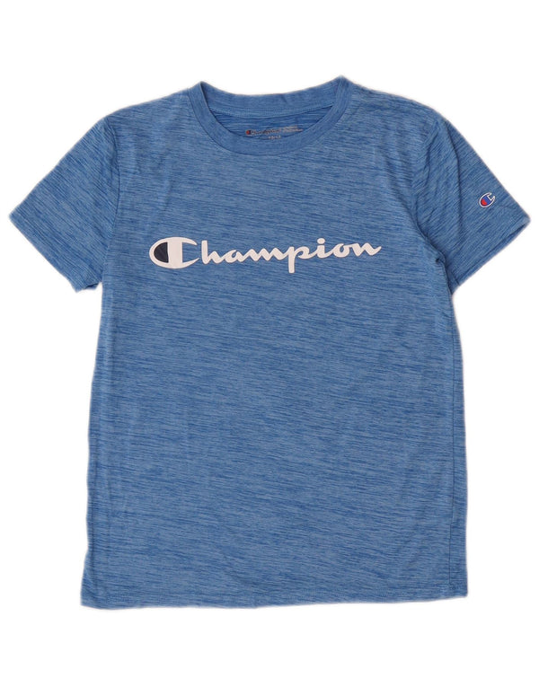 Chłopięcy T-shirt z grafiką Champion, 10-11 lat, niebieski, nakrapiany poliester