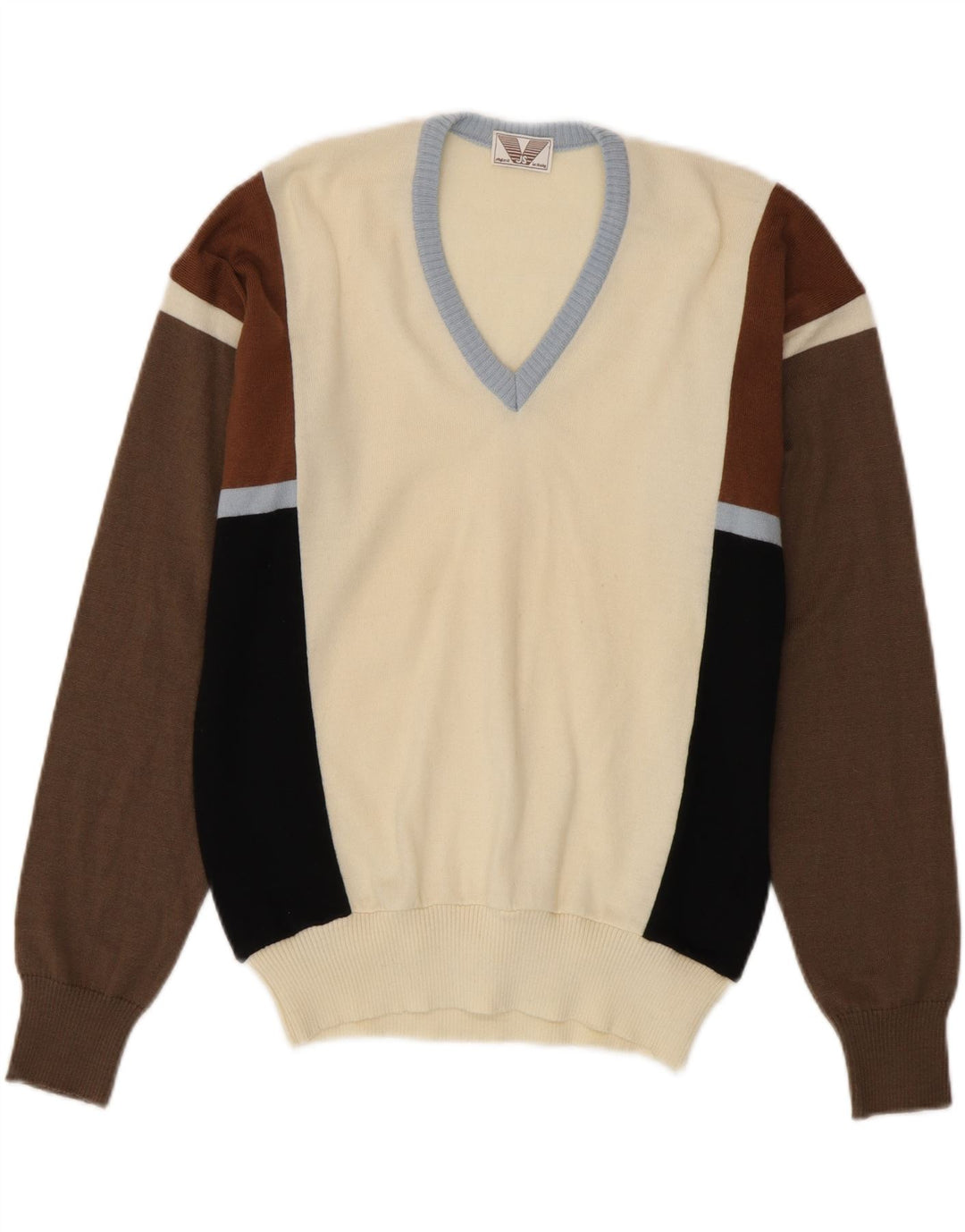 Męski sweter VINTAGE z dekoltem w kształcie litery V IT 50 Średni, wielokolorowy blok kolorów
