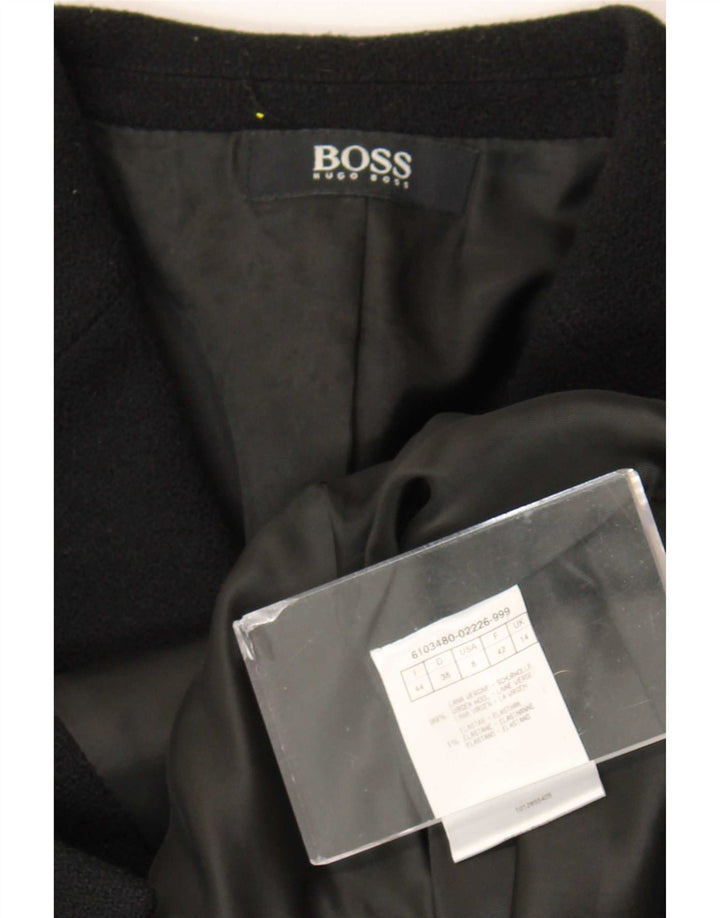 Damska marynarka zapinana na 3 guziki Hugo Boss UK 14 Średnia czarna dziewicza wełna