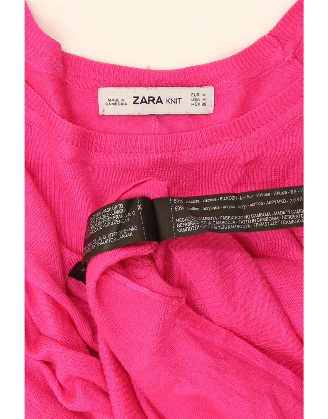 Damski sweter oversize z dekoltem w łódkę Zara UK 14 Średni różowy wiskoza