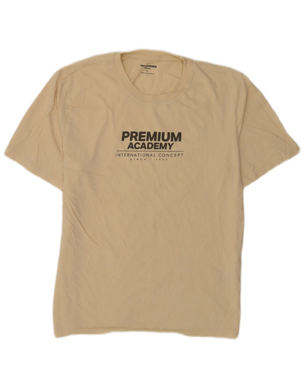 Męski T-shirt z grafiką Jack & Jones, top XL, beżowa, bawełniana