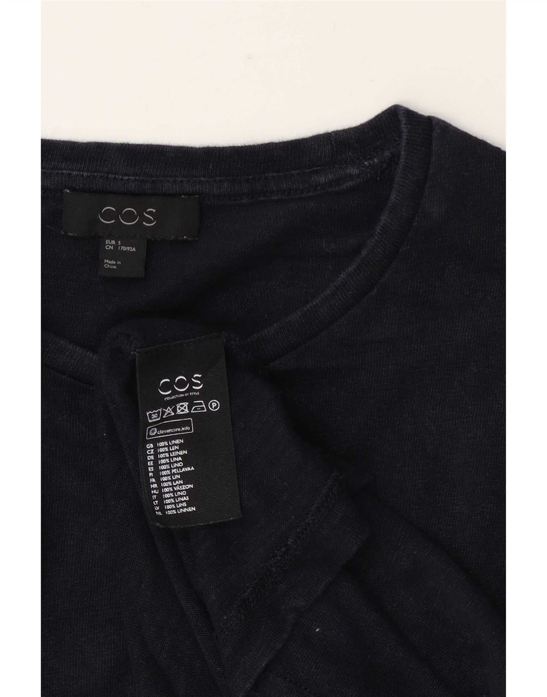 Cos Męski T-shirt Top Mały Granatowy Lniany
