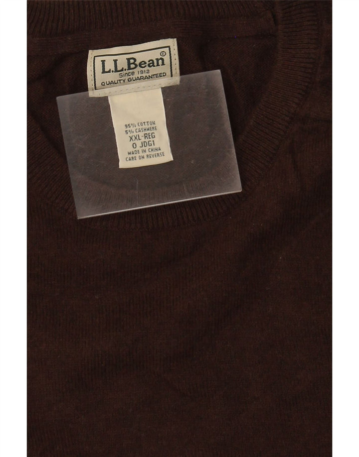 Męski sweter z okrągłym dekoltem L.L.Bean 2XL, brązowa bawełna