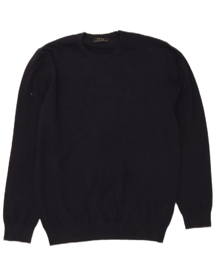 Męski sweter z okrągłym dekoltem Zara, mały, granatowy