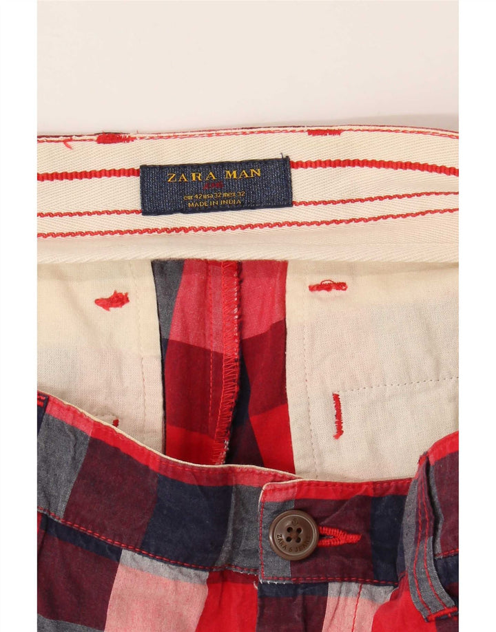 Męskie spodenki chino Zara EU 42 Large W32 w czerwoną kratkę
