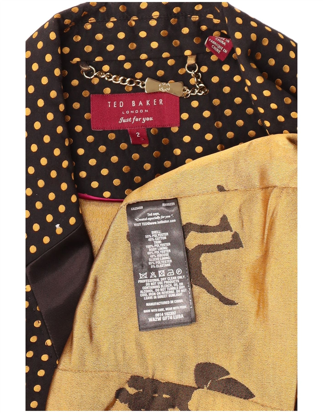TED BAKER Damska marynarka z rękawem 3/4, rozmiar 2, mała, czarna w kropki