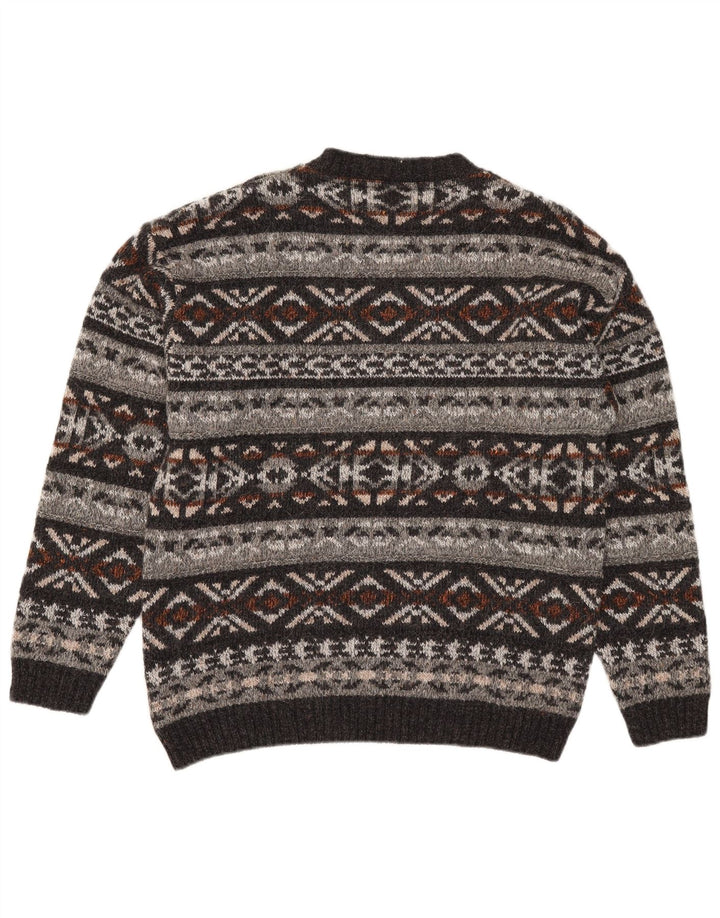 Vintage męski sweter z okrągłym dekoltem, średni, wielokolorowy Fair Isle