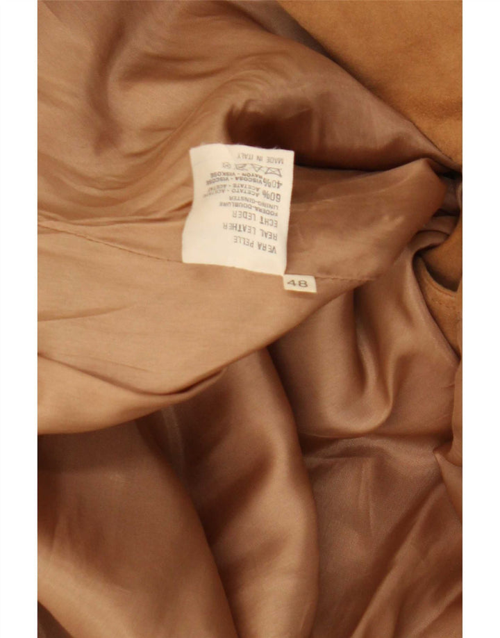 Vintage damska marynarka zapinana na 3 guziki, EU 48 2XL, beżowa skóra