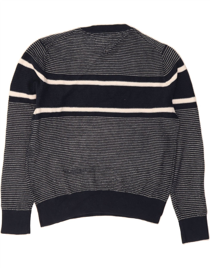 TOMMY HILFIGER Mens Crew Neck Jumper Sweater Medium Navy Blue Striped Vintage Tommy Hilfiger and Second-Hand Tommy Hilfiger from Messina Hembry 