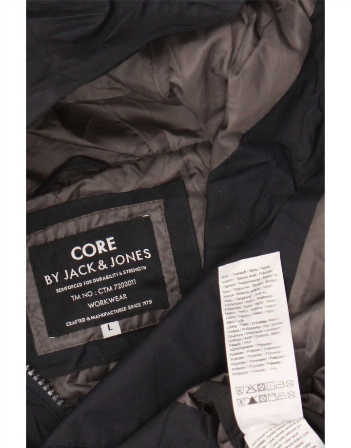 Męska kurtka przeciwdeszczowa z kapturem Jack & Jones UK 40, duża, granatowa, nylonowa
