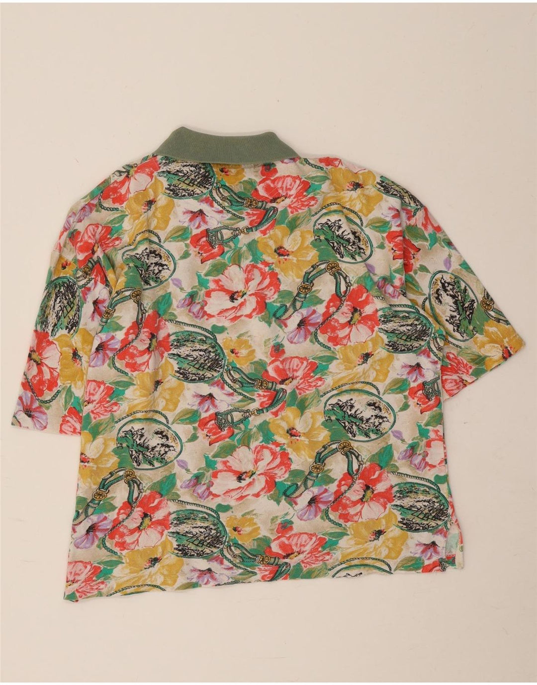 Męska koszulka polo w stylu vintage, duża, wielobarwna w kwiaty