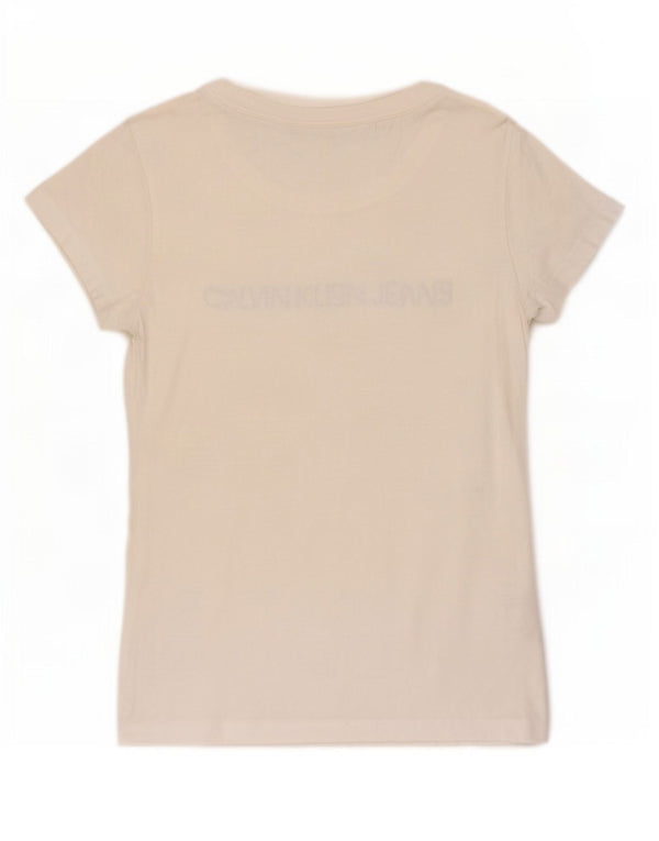 Damska koszulka graficzna Calvin Klein Jeans Top UK 12, średnia, biała, bawełniana