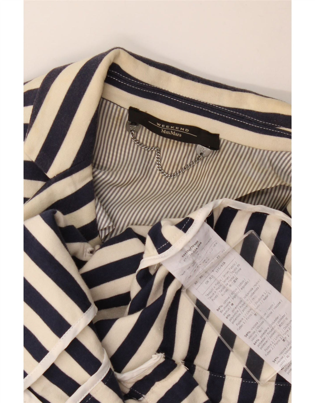 MAX MARA Damska marynarka weekendowa zapinana na 2 guziki UK 6 XS, granatowa w paski