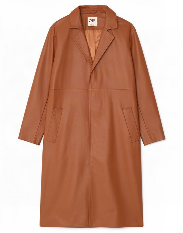 Damski płaszcz oversize ze sztucznej skóry Zara UK 10 Small Brown Poliuretan