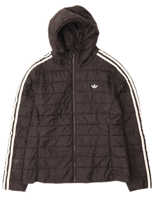 Damska kurtka z kapturem i wyściełaną Adidas UK 14, duża, czarna, poliestrowa