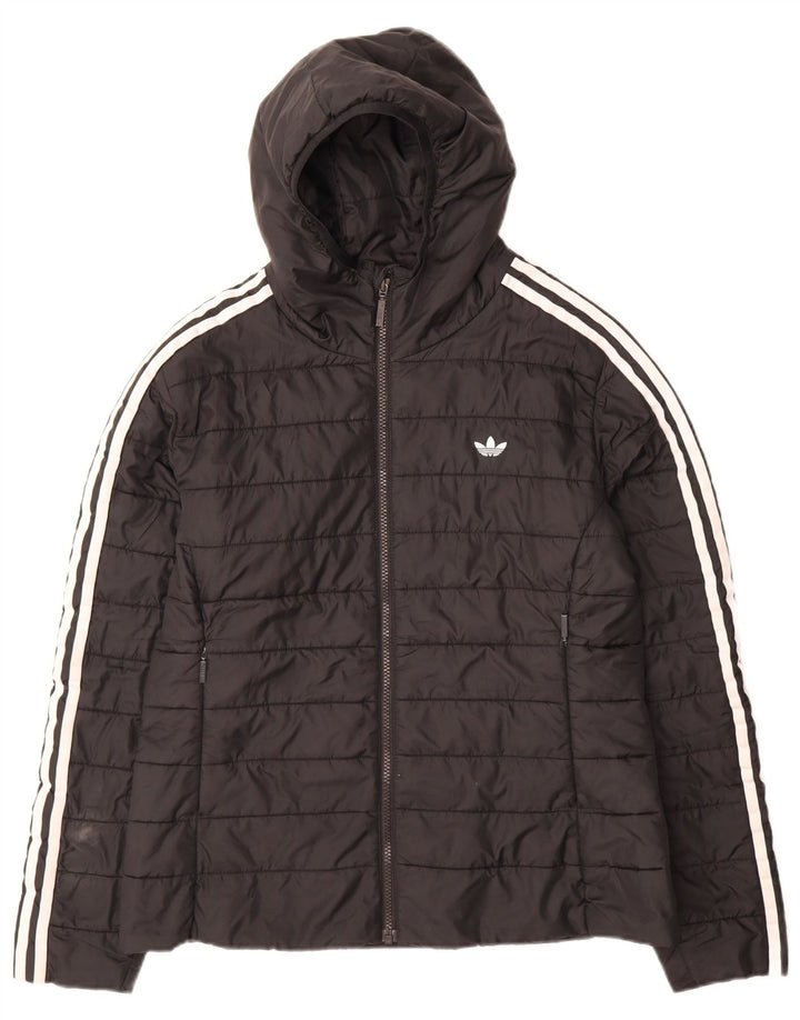 Damska kurtka z kapturem i wyściełaną Adidas UK 14, duża, czarna, poliestrowa