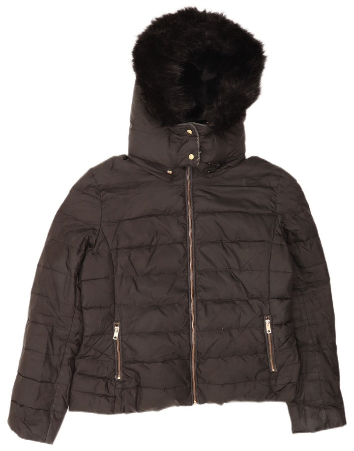 Damska ocieplana kurtka z kapturem Zara UK 18 XL, czarna, poliester