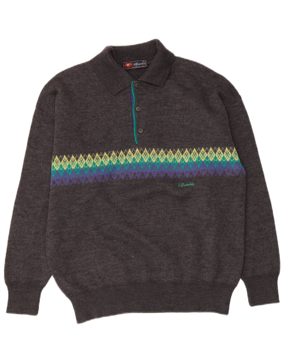 Il Granchio Męski sweter polo z dekoltem w kolorze średnioszarym Argyle/Diament