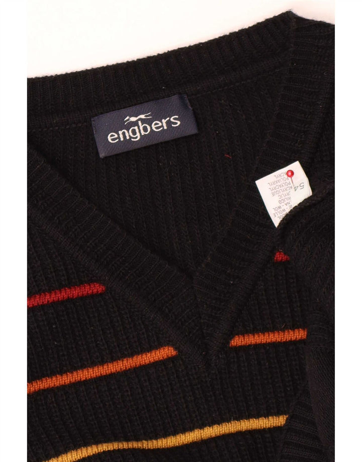 Engbers Męski sweter z dekoltem w kształcie litery V, EU 54 XL, wełniany w czarne paski