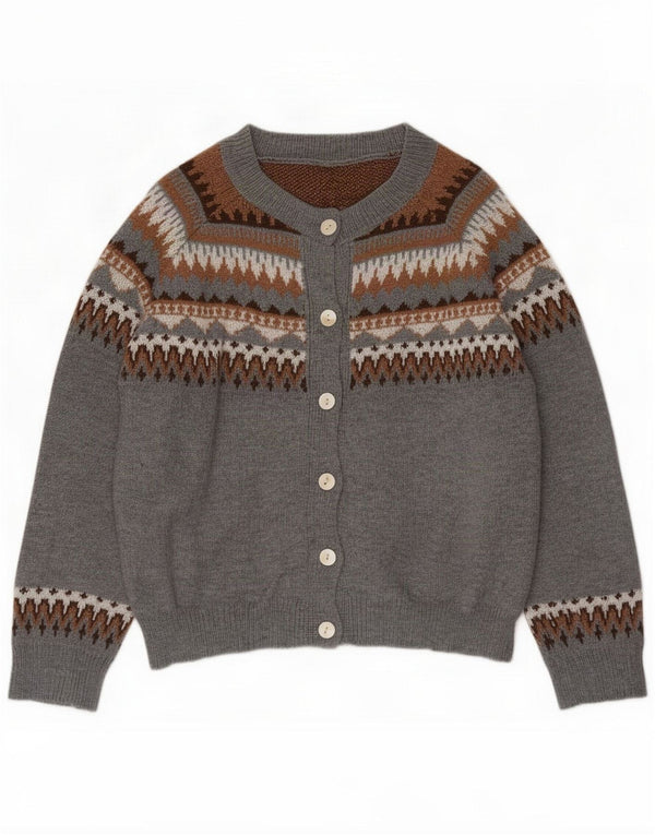 Vintage damski sweter kardigan UK 16 duży szary Fair Isle Polyester