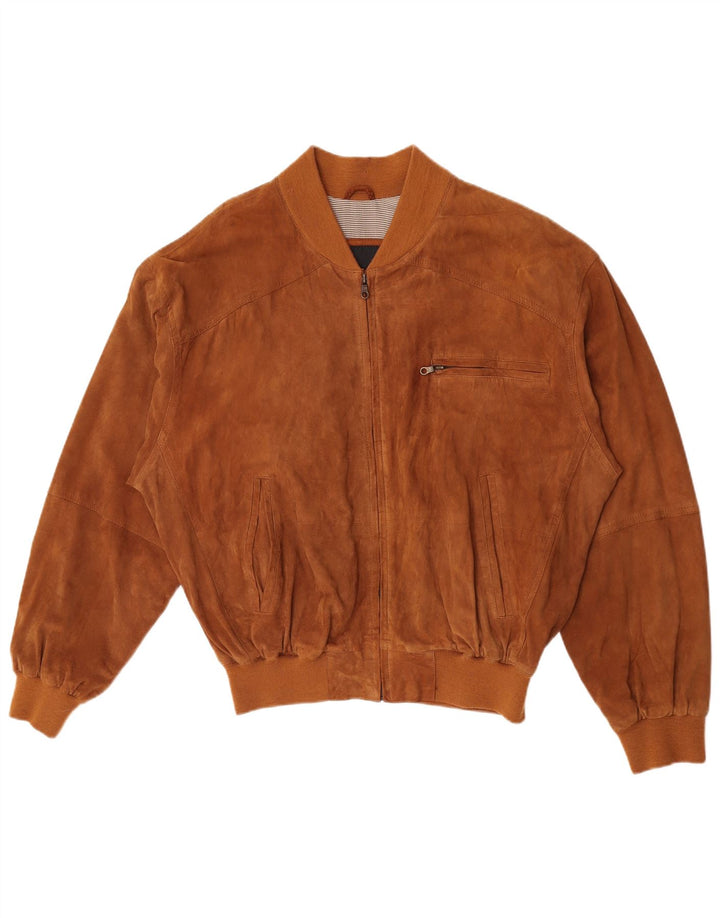 Zamszowa kurtka bomber M. Flues UK 40, duża, brązowa, skórzana