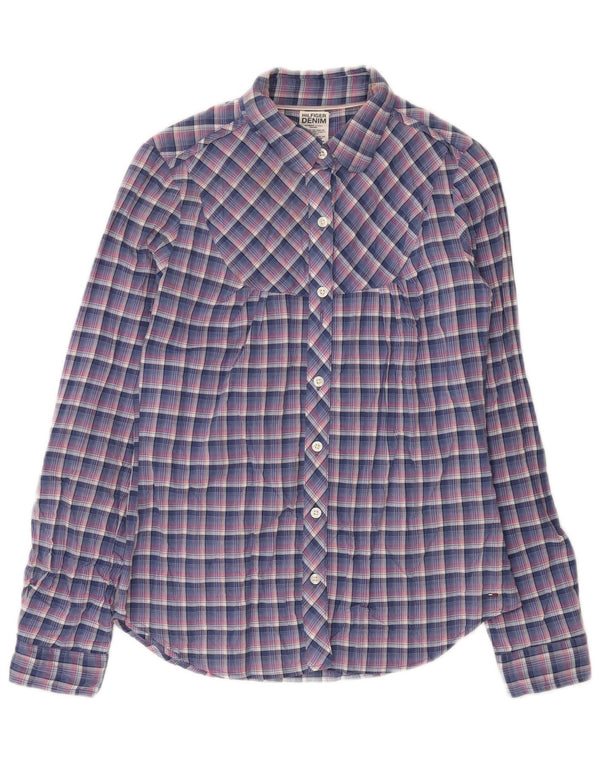 Tommy Hilfiger Womens Shirt UK 14 Medium Blue Check Cotton