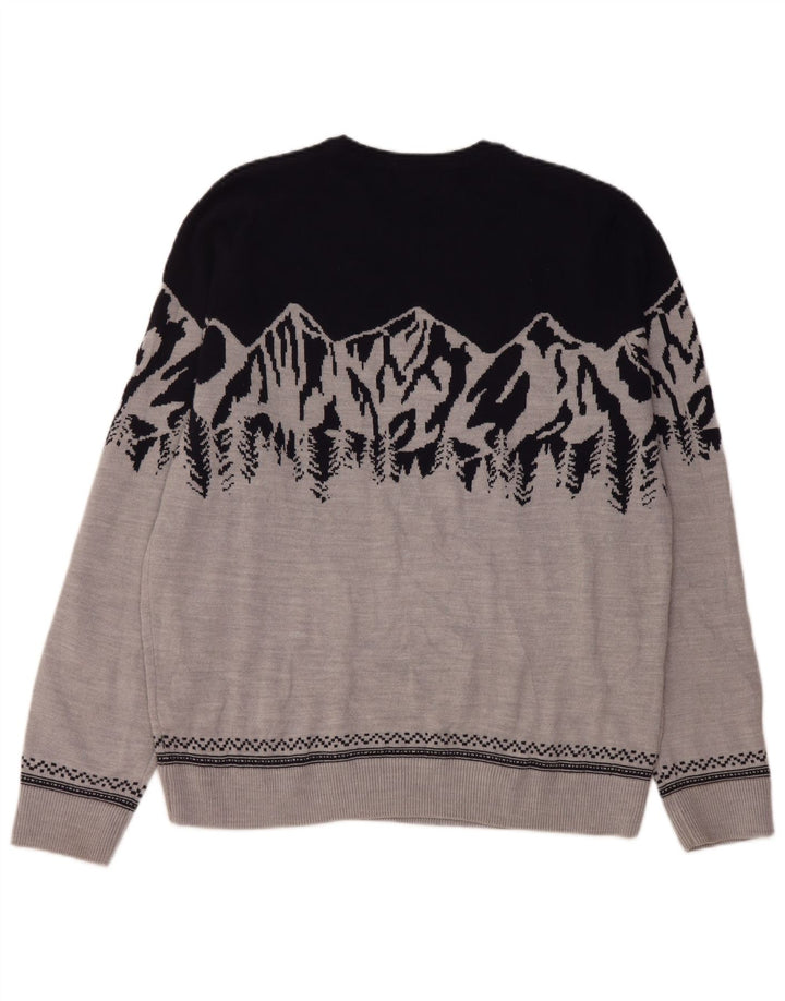 Marks & Spencer Męski sweter z okrągłym dekoltem, duży, szary, z blokami kolorów
