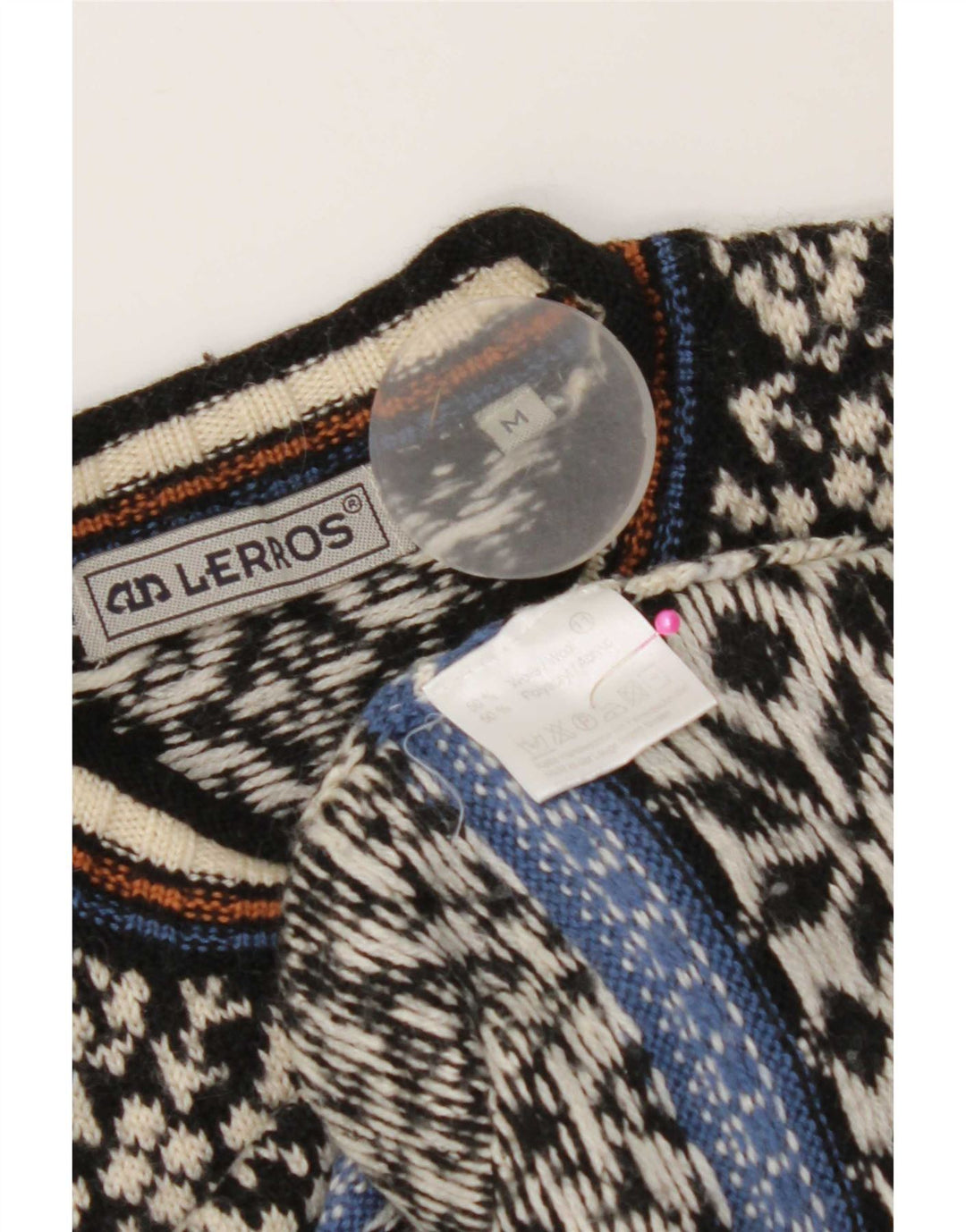 Lerros Męski sweter z okrągłym dekoltem Średni czarny Fair Isle Wool