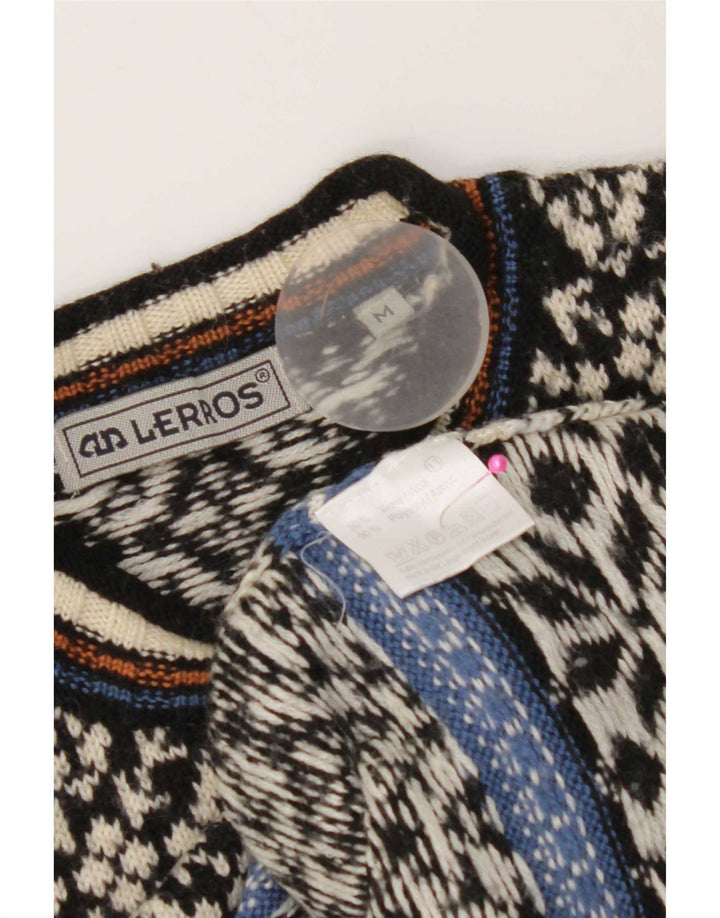 Lerros Męski sweter z okrągłym dekoltem Średni czarny Fair Isle Wool