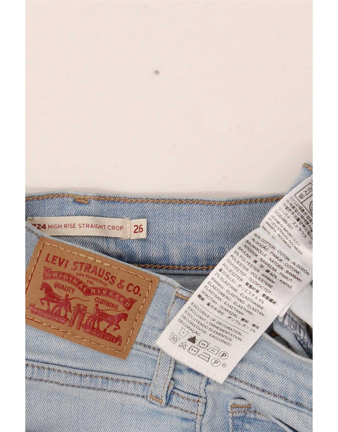 Damskie spodenki jeansowe Levi's 724 z wysokim stanem W26, małe, niebieskie, bawełniane