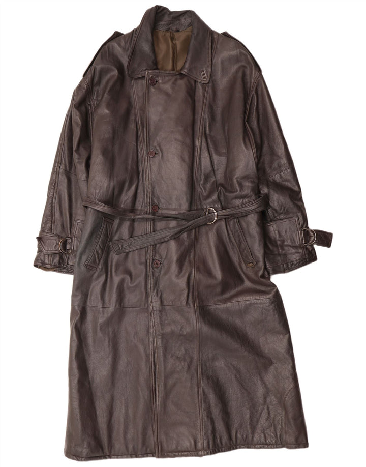 MAX MOSER Męski płaszcz skórzany IT 56 3XL Brązowa skóra