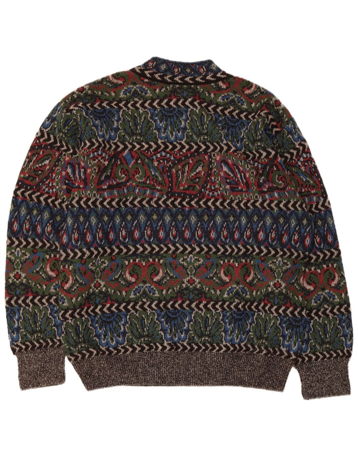 Vintage męski sweter z golfem, duży, wielokolorowy, geometryczny wełniany
