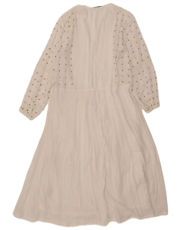 Damska sukienka maxi z długim rękawem, oversize Zara UK 10, mała, biała w cętki
