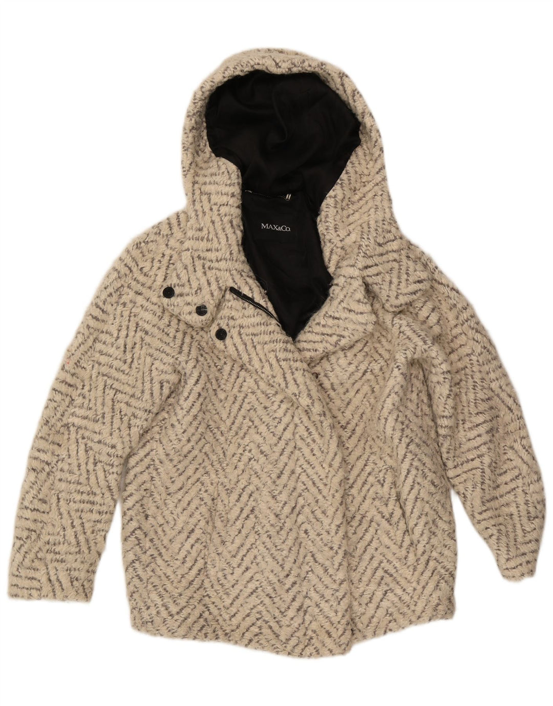 Max & Co. Damski płaszcz oversize z kapturem UK 6 XS Off White Chevron