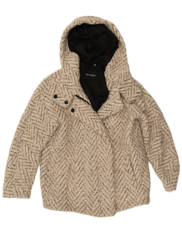 Max & Co. Damski płaszcz oversize z kapturem UK 6 XS Off White Chevron