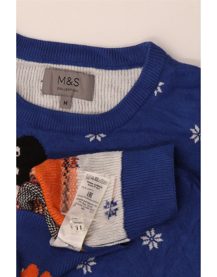 Marks & Spencer Męski sweter z okrągłym dekoltem, średnioniebieski, zimowy