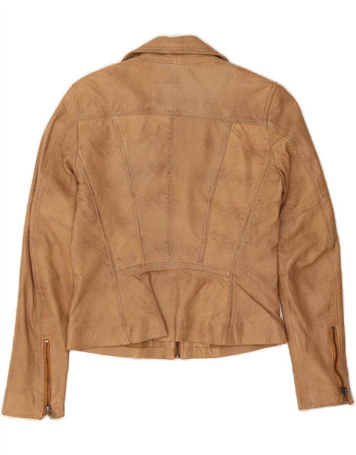 VINTAGE Womens Crop Leather Jacket UK 14 Large Brown Leather Vintage Vintage and Second-Hand Vintage from Messina Hembry 