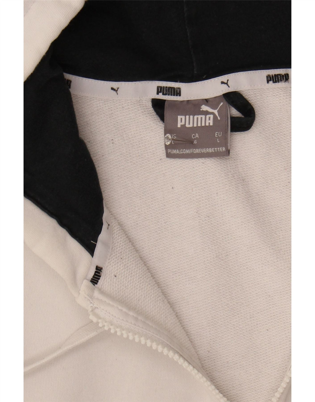 PUMA Mens Zip Hoodie Sweater Large White Colourblock Cotton Vintage Puma and Second-Hand Puma from Messina Hembry 