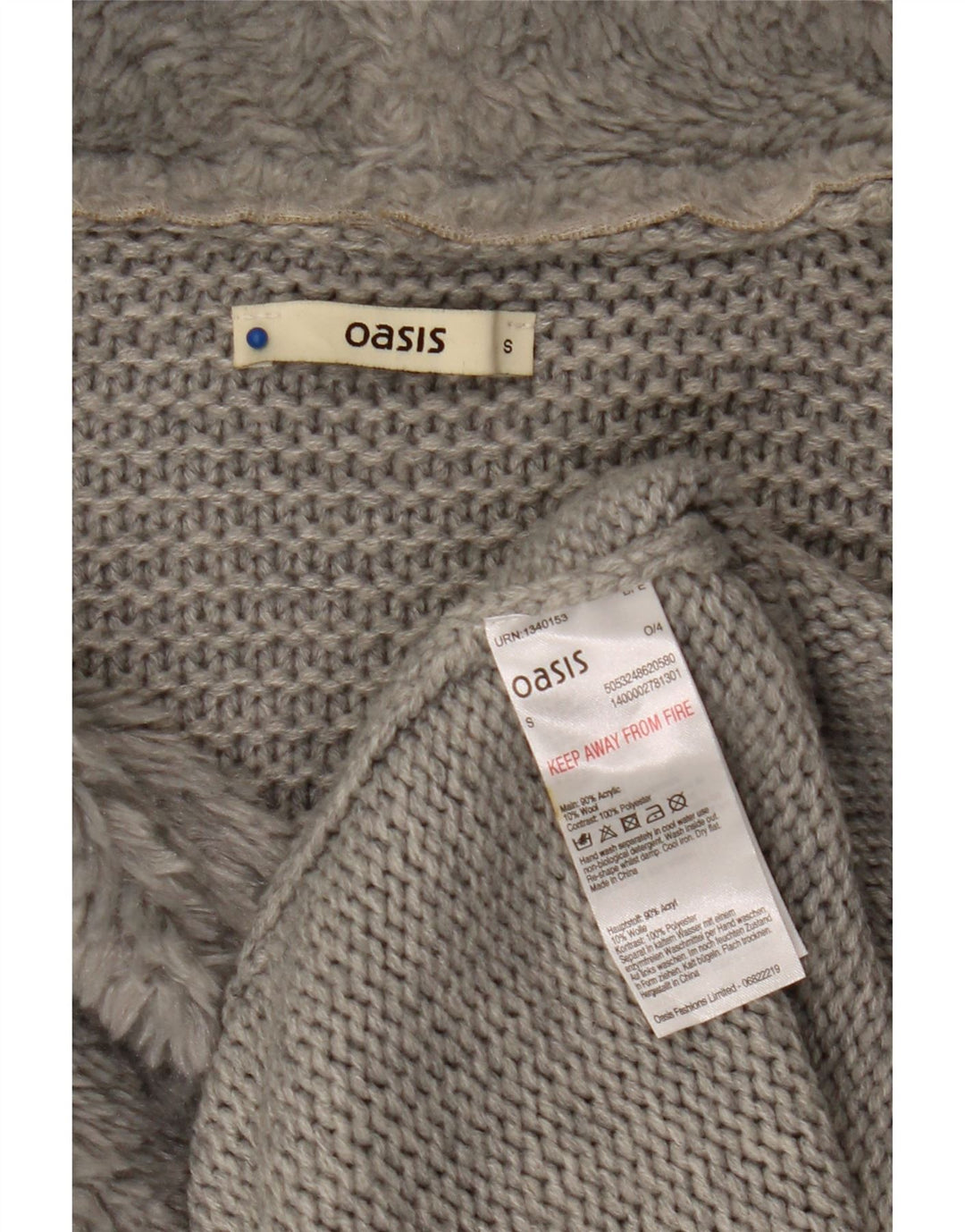 Sweter damski Oasis z otwartym kardiganem UK 10, mały, szary, akrylowy
