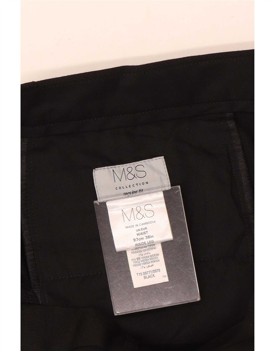 Męskie spodnie Chino o regularnym kroju Marks & Spencer W38 L31 Czarny poliester