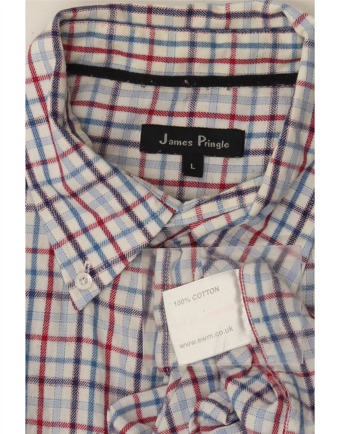 JAMES PRINGLE Męska koszula flanelowa w dużą niebieską kratę, bawełniana