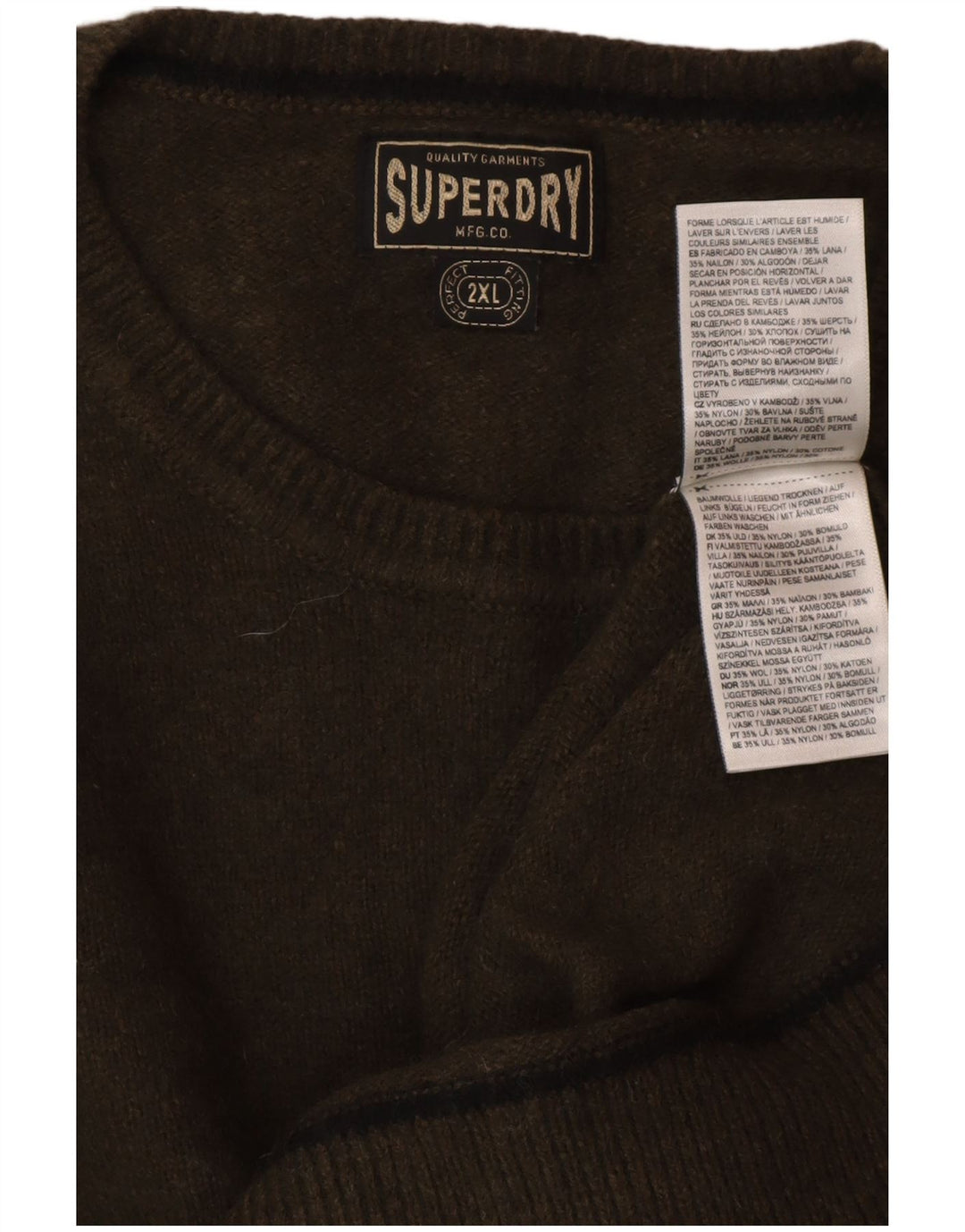SUPERDRY Damski sweter z okrągłym dekoltem UK 20 2XL Zielona wełna
