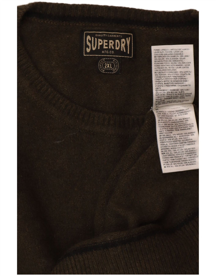SUPERDRY Damski sweter z okrągłym dekoltem UK 20 2XL Zielona wełna