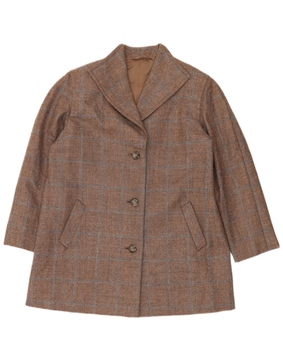 Vintage damska marynarka zapinana na 3 guziki UK 14, duża brązowa kratka