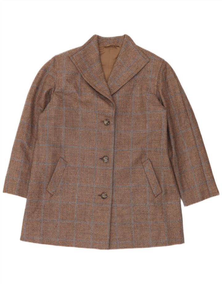 Vintage damska marynarka zapinana na 3 guziki UK 14, duża brązowa kratka