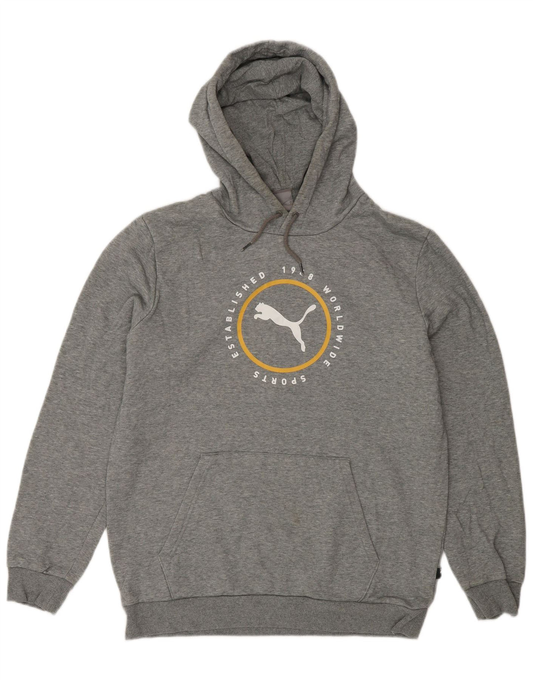Męski sweter z kapturem i grafiką PUMA, średnioszary, bawełniany