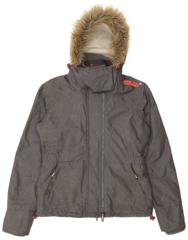 Damska kurtka wiatrówka z kapturem Superdry UK 16, duża, szary nylon