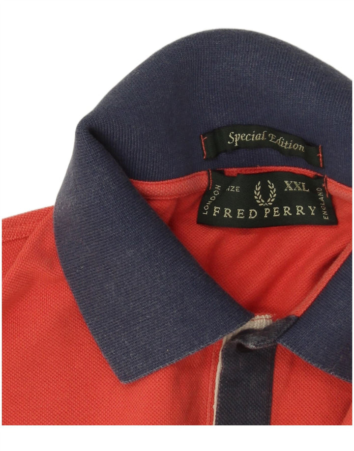 Męska koszulka polo Fred Perry 2XL, bawełniana w kolorze czerwonym, z blokami kolorów