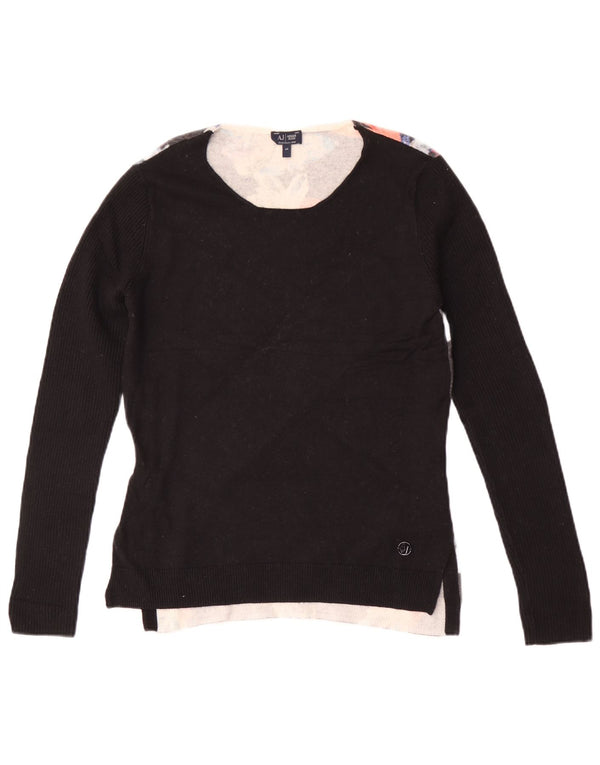 Damski sweter Emporio Armani z dekoltem w łódkę IT 44 Średni czarny w kwiaty