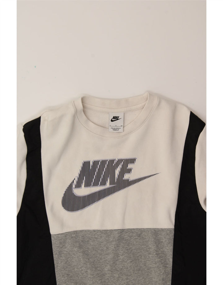 Męska bluza z grafiką NIKE, mała, biała, bawełniana w bloki kolorów